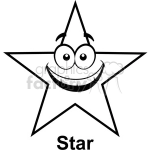 A black and white clipart image of a star with a happy face and large eyes. The word 'Star' is written below the image.