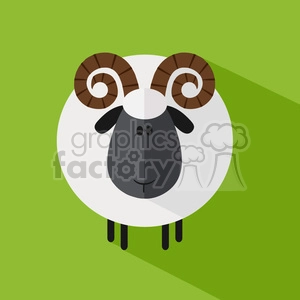 The clipart image displays a stylized and cartoonish depiction of a sheep or ram. It features the animal with a prominent, rounded white body, a black face, and curly brown horns, which are characteristic of a ram. The sheep also has black legs and a whimsical expression, contributing to the image's playful appeal.