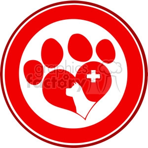Veterinary Care Emblem with Dog Silhouette and Heart