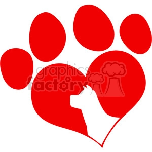 Red Heart and Dog Silhouette Paw Print