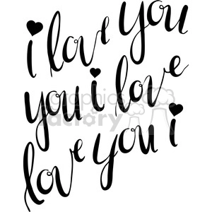 Clipart image featuring repeated handwritten text 'I love you' with small heart symbols.