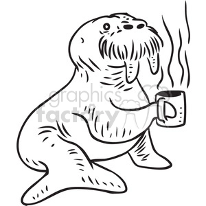 walrus drinking coffee vector RF clip art images