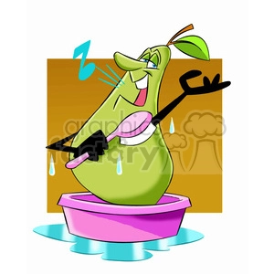 paul the cartoon pear character taking a bath