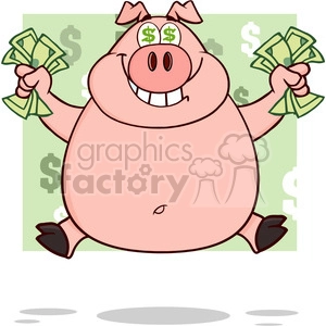 Wealthy Cartoon Pig with Cash - Financial Success Imagery