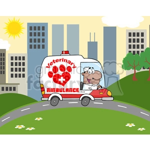 Cartoon Veterinary Ambulance Driving in City