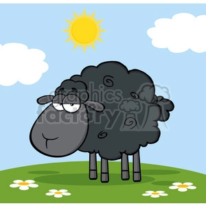Funny Cartoon Sheep in Sunny Meadow