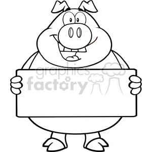 Funny Cartoon Pig Holding Blank Sign