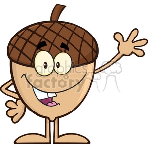 Royalty Free RF Clipart Illustration Smiling Acorn Cartoon Mascot Character Waving