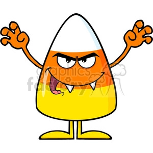 8883 Royalty Free RF Clipart Illustration Scaring Candy Corn Cartoon Character Holding Up His Arms Vector Illustration Isolated On White