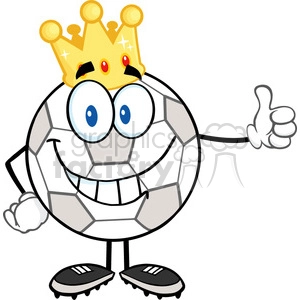 Royalty Free RF Clipart Illustration Smiling Soccer Ball With Golden Crown Giving A Thumb Up