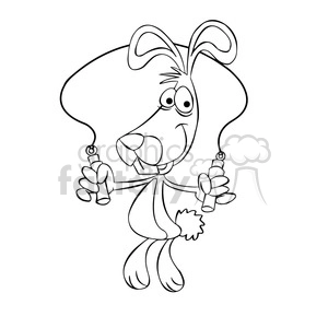 cartoon bunny mascot jumping rope black white