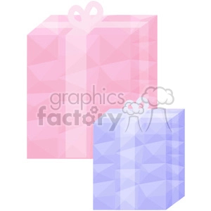 Clipart image of two gift boxes, one pink and one blue, with simple ribbon bows on top.