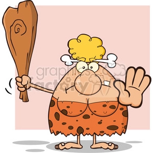 angry cave woman cartoon mascot character gesturing and standing with a spear vector illustration