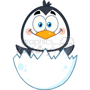 royalty free rf clipart illustration surprise baby penguin cartoon character out of an egg shell vector illustration isolated on white