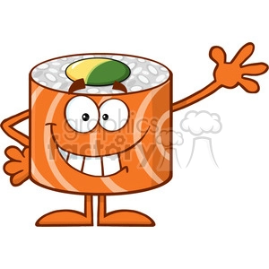 illustration smiling sushi roll cartoon mascot character waving vector illustration isolated on white