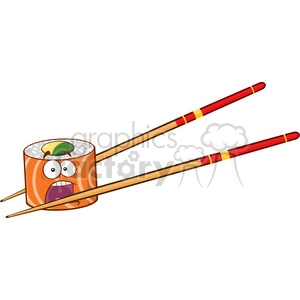 9408 illustration panic sushi roll cartoon mascot character with chopsticks vector illustration isolated on white