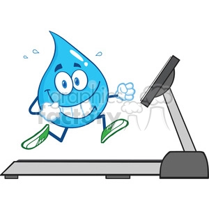 royalty free rf clipart illustration healthy water drop cartoon character running on a treadmill vector illustration isolated on white