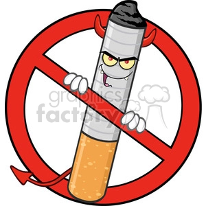 royalty free rf clipart illustration devil cigarette cartoon mascot character in a prohibited symbol vector illustration isolated on white background