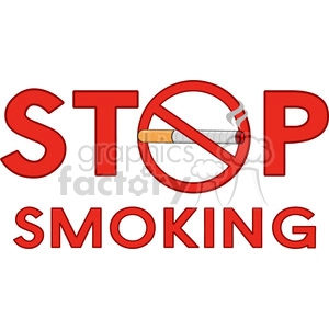 Clipart image showing the text 'STOP SMOKING' with a red circle and cross mark over a cigarette.