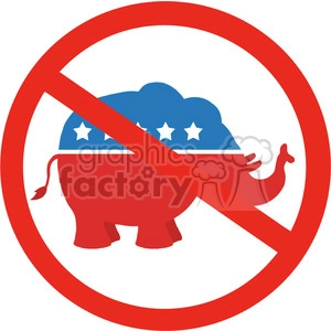 A clipart image depicting the Republican Party elephant symbol with a red prohibition sign over it, indicating a 'no' or 'anti' sentiment towards the Republican Party.