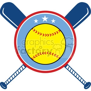9609 yellow softball over crossed bats logo design label vector illustration isolated on white background
