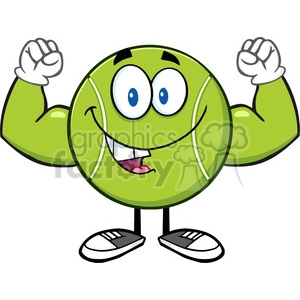 happy tennis ball cartoon mascot character flexing vector illustration isolated on white