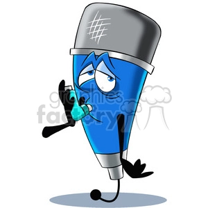 The clipart image shows a cartoon microphone character that appears to be out of breath. The microphone has eyes, a mouth, and arms, and is shown holding an asthma inhaler. The image implies that even audio equipment can get out of breath.

