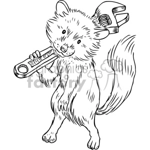 raccoon holding a wrench tool character vector illustration