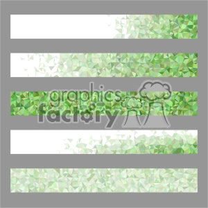 A clipart image containing five horizontal banners with a geometric, polygonal pattern. The pattern consists of green, triangular shapes that fade into a white background on the left side.