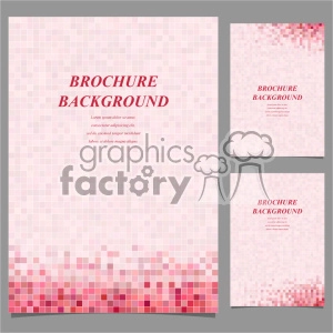 A set of brochure backgrounds with a pink mosaic theme. The design features small squares in shades of pink with empty spaces for text.