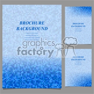 A set of three blue brochure backgrounds with a gradient mosaic design. The main text reads 'Brochure Background' with placeholder lorem ipsum text below it.