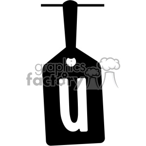 Black and white clipart image of a hanging tag with the letter 'u' cut out in the center.