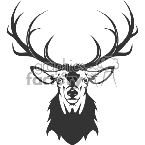 The image is a black and white clipart of a deer head with prominent antlers. The design is stylized with clean lines, making it suitable for a logo, mascot, or similar branding purposes.