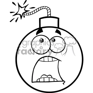 A black and white clipart image of a cartoon bomb with a lit fuse and an expressive, worried face.