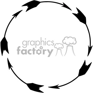 A monochrome clipart image depicting a circular arrangement of arrows pointing clockwise.