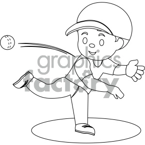 black and white coloring page boy throwing baseball vector illustration