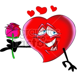 cartoon heart holding a rose character