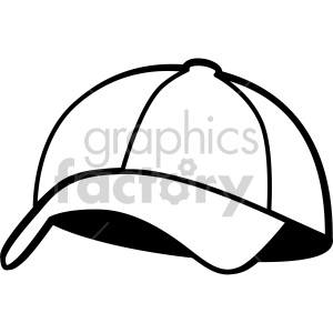 A black and white line drawing of a baseball cap. This minimalist clipart image shows the outline and basic structure of the cap.