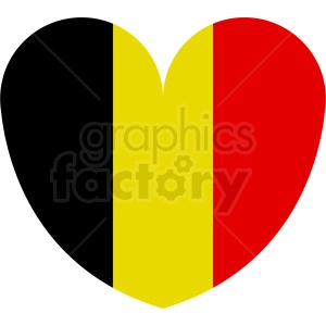 The clipart image shows a heart shape with the design of the Belgian flag. The left side of the heart is black, the middle portion is yellow, and the right side is red, reflecting the colors and order of the flag of Belgium.
Concise 