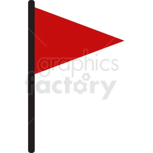 The clipart image depicts a simple, triangular red flag attached to a black pole. The flag is pointing to the right and has a sharp, elongated shape.