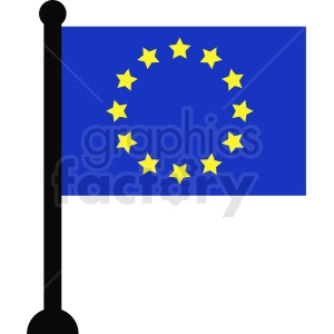 This clipart image depicts a flag with a dark field, emblazoned with a circle of twelve golden stars, representing the European Union (EU).