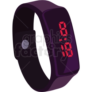 Clipart image of a digital wristwatch with a dark purple band and red LED display showing the time '8:18'.