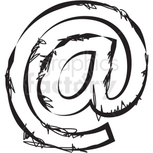 A black and white sketched clipart of an at (@) symbol.