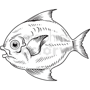 A black and white clipart illustration of a tropical fish, depicted with detailed lines and shading.