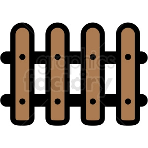 A simple clipart image of a wooden fence with four vertical brown planks that are connected by two horizontal bars, all outlined in black.