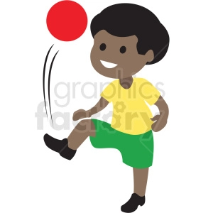 cartoon African American boy playing kick ball