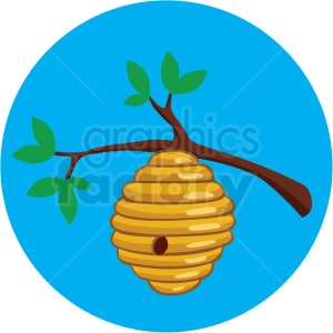 cartoon beehive in tree vector clipart blue background