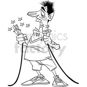 black and white cartoon man getting electrocuted clipart