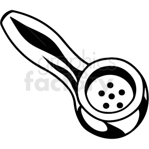 The image shows a stylized clipart of a smoking pipe. It features a bowl where the substance would be placed and a stem that extends from the bowl, to draw smoke through. The design is simple, with black and white contrasts highlighting the shape and features of the pipe.