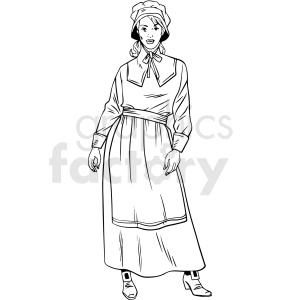 black and white realistic female pilgrim vector clipart